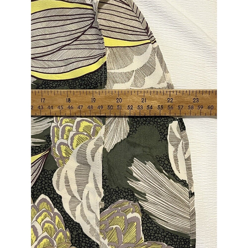 Zara Floral Top Green Cream Size Large High Low Hem Contemporary Classic - Picture 8 of 8